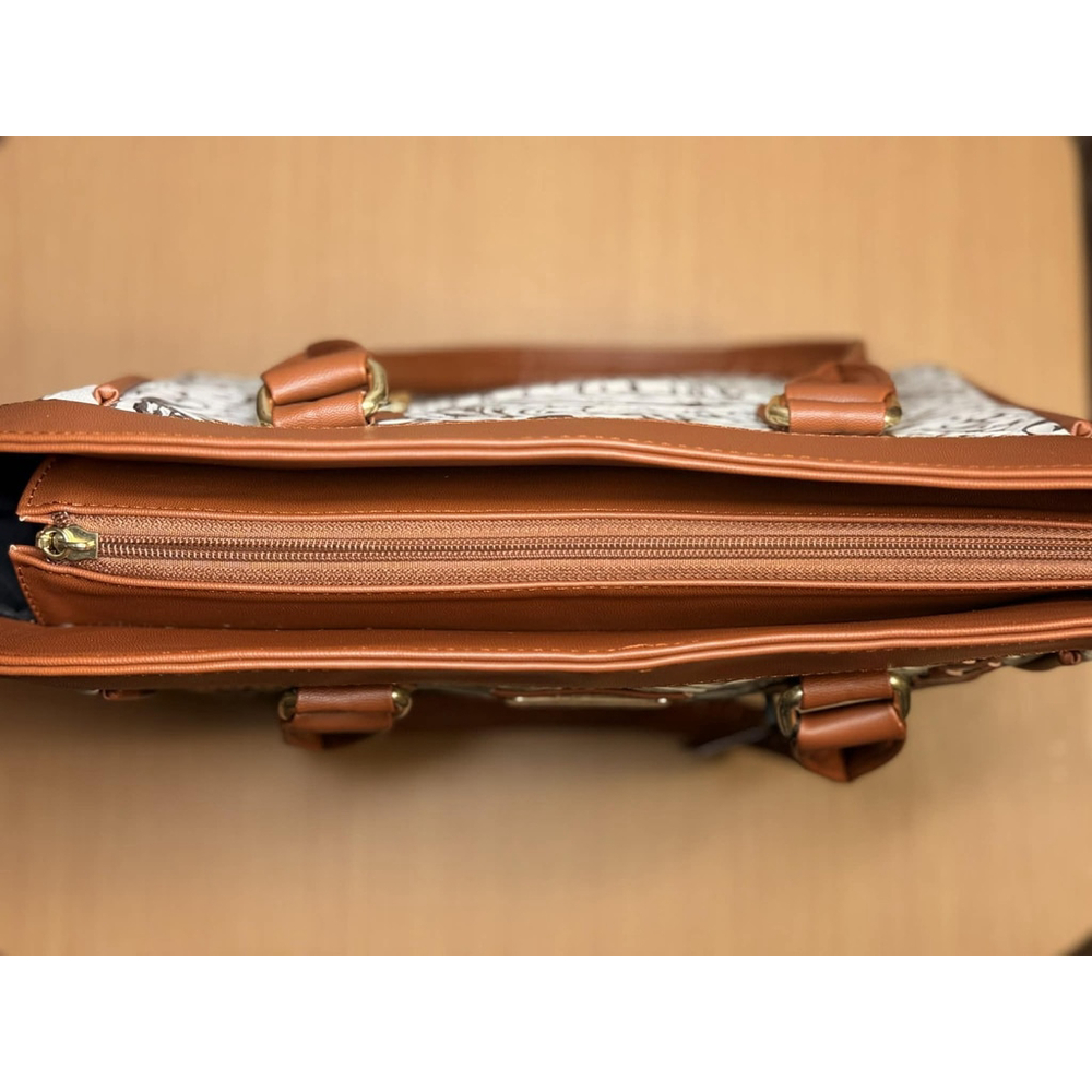 Cappuccino Brown Cross Stitch Embossed Tooled Artisan LEATHER Shoulder Bag Purse - Picture 12 of 16